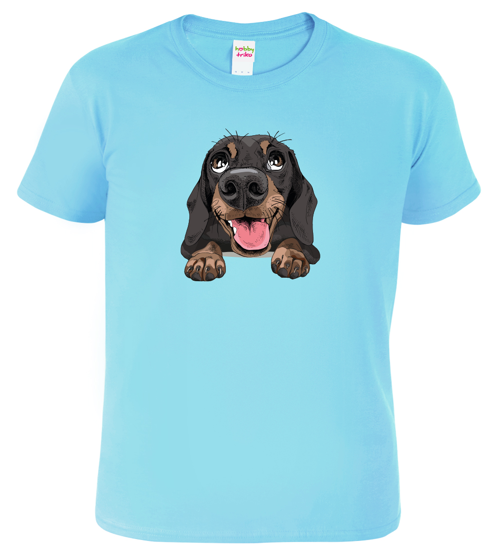 Pánské tričko s jezevčíkem - Vysmátej jezevčík Velikost: M, Barva: Nebesky modrá (15), Střih: pánský