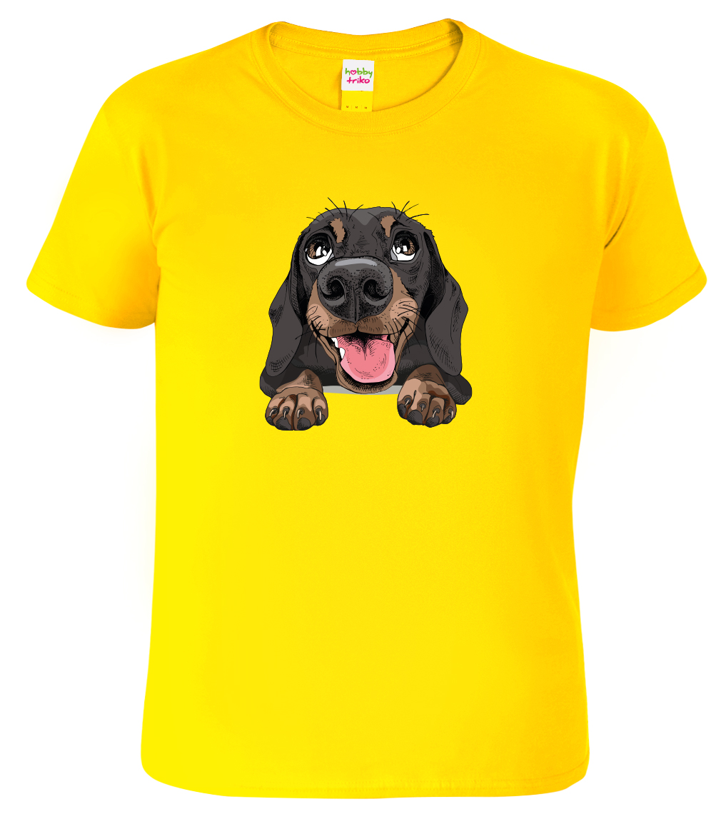 Dětské tričko s jezevčíkem - Vysmátej jezevčík Velikost: 6 let / 122 cm, Barva: Žlutá (04), Délka rukávu: Krátký rukáv