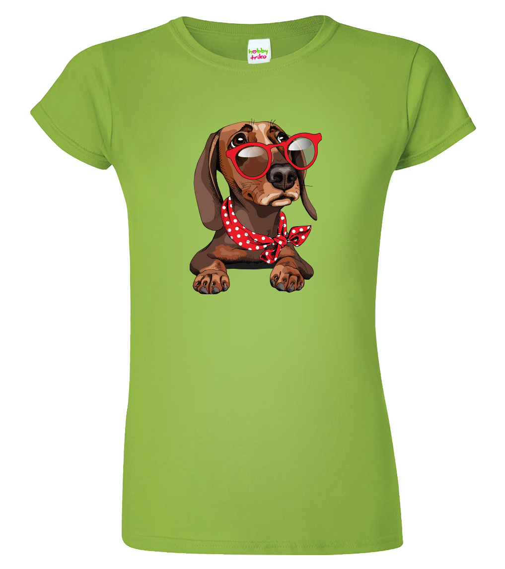 Dámské tričko s jezevčíkem - Jezevčík v brýlích Velikost: L, Barva: Apple Green (92), Střih: dámský