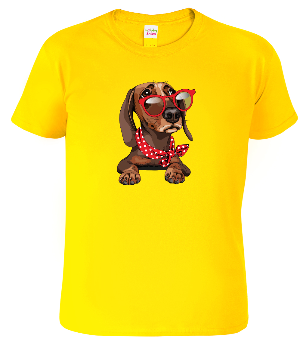 Dětské tričko s jezevčíkem - Jezevčík v brýlích Velikost: 6 let / 122 cm, Barva: Žlutá (04), Délka rukávu: Krátký rukáv