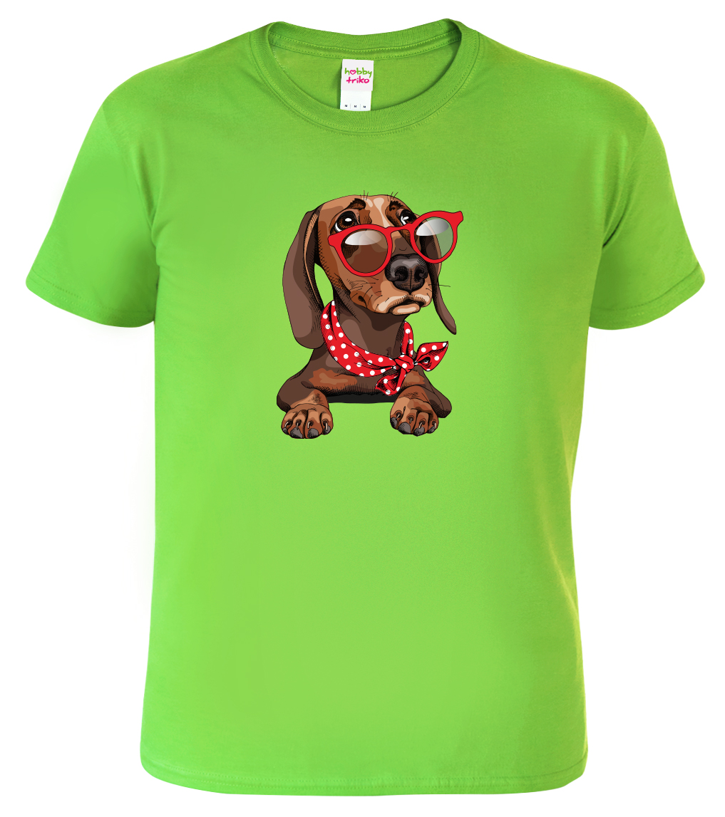 Dětské tričko s jezevčíkem - Jezevčík v brýlích Velikost: 12 let / 158 cm, Barva: Apple Green (92), Délka rukávu: Krátký rukáv