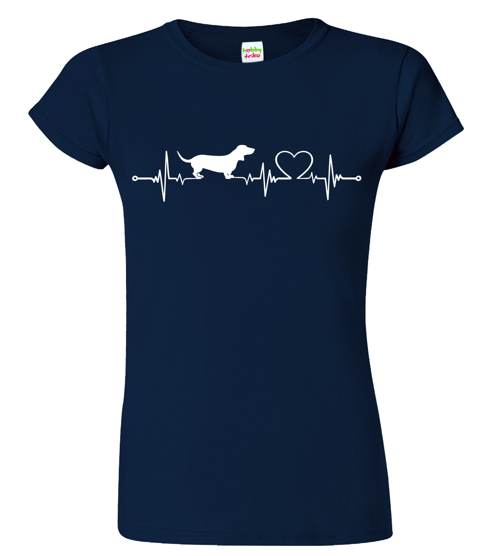 Dámské tričko s jezevčíkem - Tep Velikost: L, Barva: Námořní modrá (02), Střih: dámský