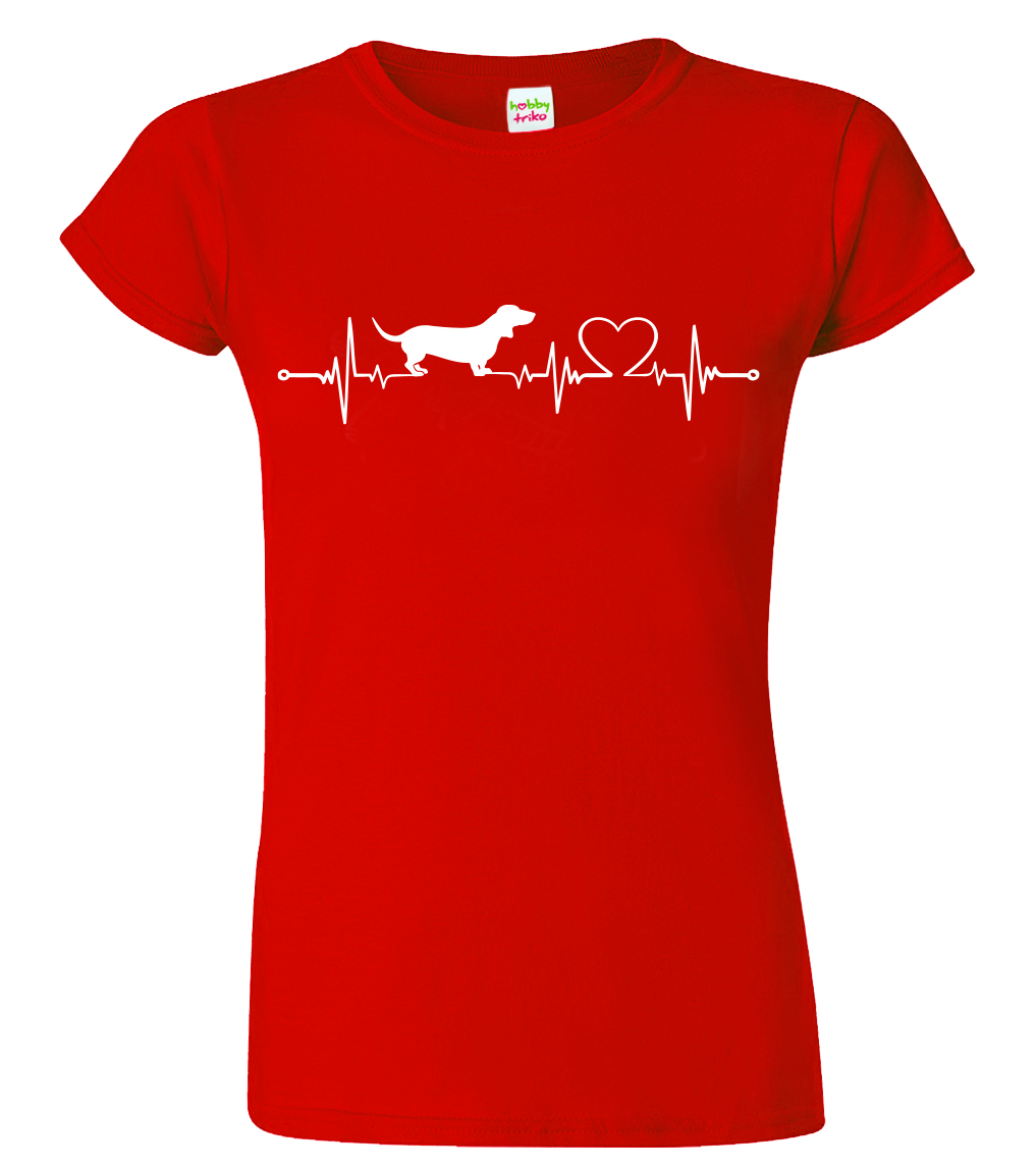 Dámské tričko s jezevčíkem - Tep Velikost: L, Barva: Červená (07), Střih: dámský