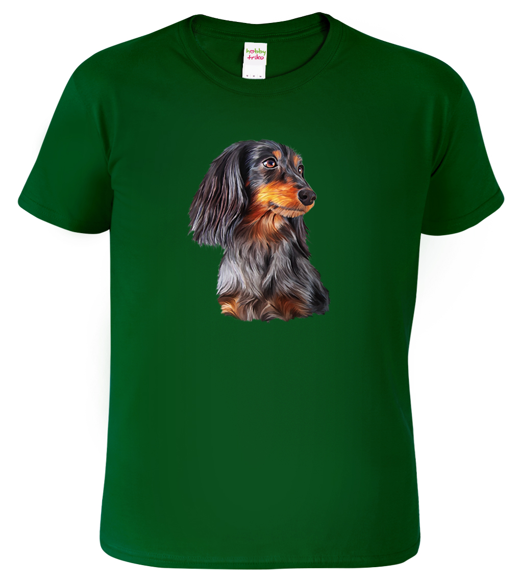 Pánské tričko s jezevčíkem - Jezevčík dlouhosrstý Velikost: XL, Barva: Lahvově zelená (06), Střih: pánský