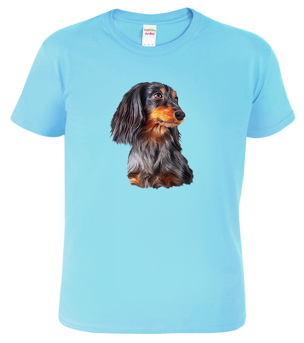 Pánské tričko s jezevčíkem - Jezevčík dlouhosrstý Velikost: M, Barva: Nebesky modrá (15), Střih: pánský