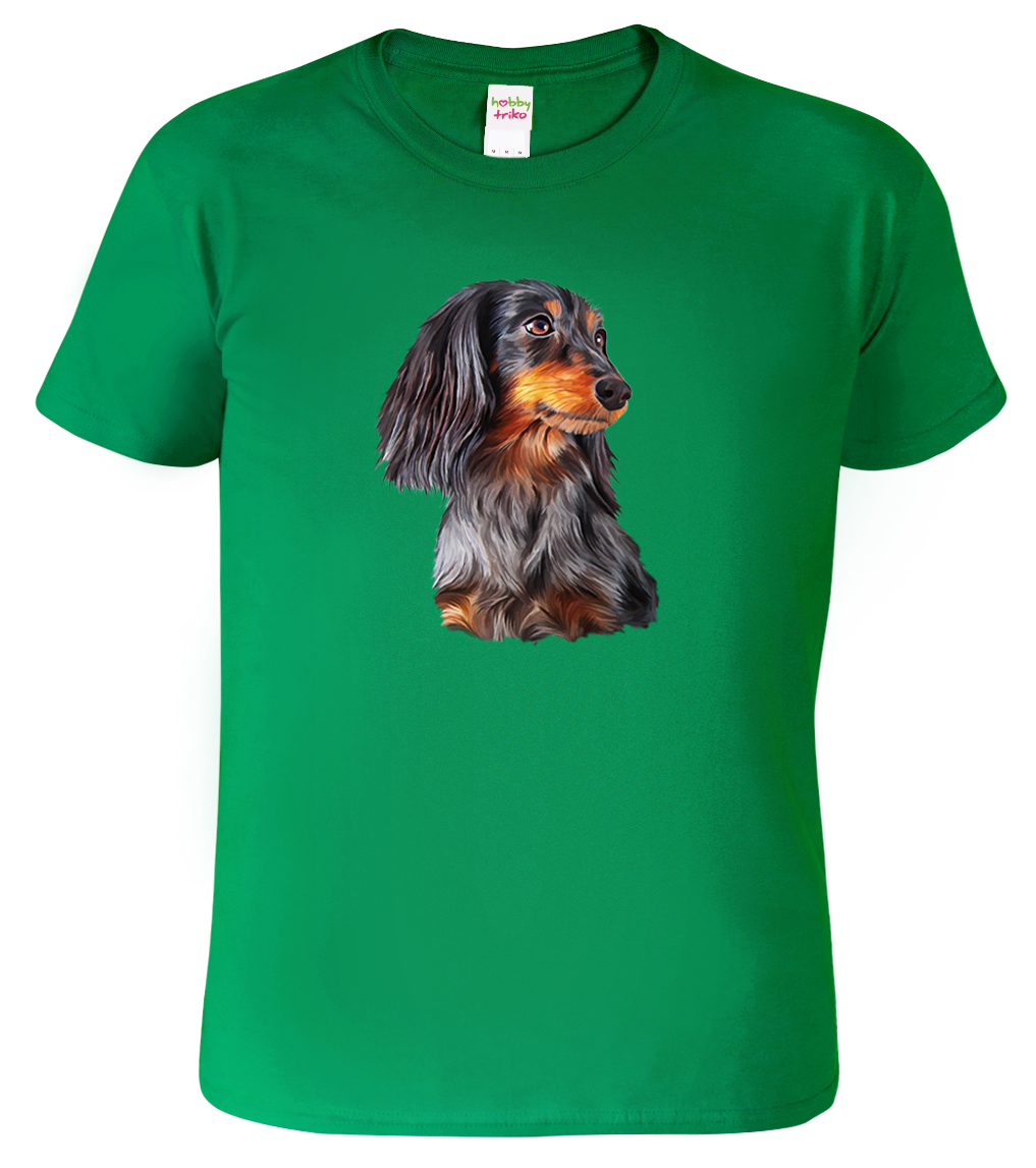 Pánské tričko s jezevčíkem - Jezevčík dlouhosrstý Velikost: 4XL, Barva: Středně zelená (16), Střih: pánský