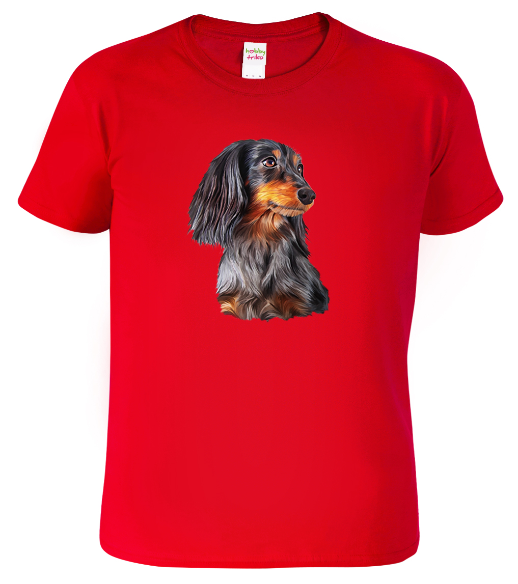 Pánské tričko s jezevčíkem - Jezevčík dlouhosrstý Velikost: M, Barva: Červená (07), Střih: pánský