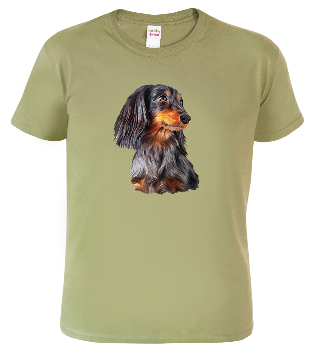 Pánské tričko s jezevčíkem - Jezevčík dlouhosrstý Velikost: L, Barva: Světlá khaki (28), Střih: pánský