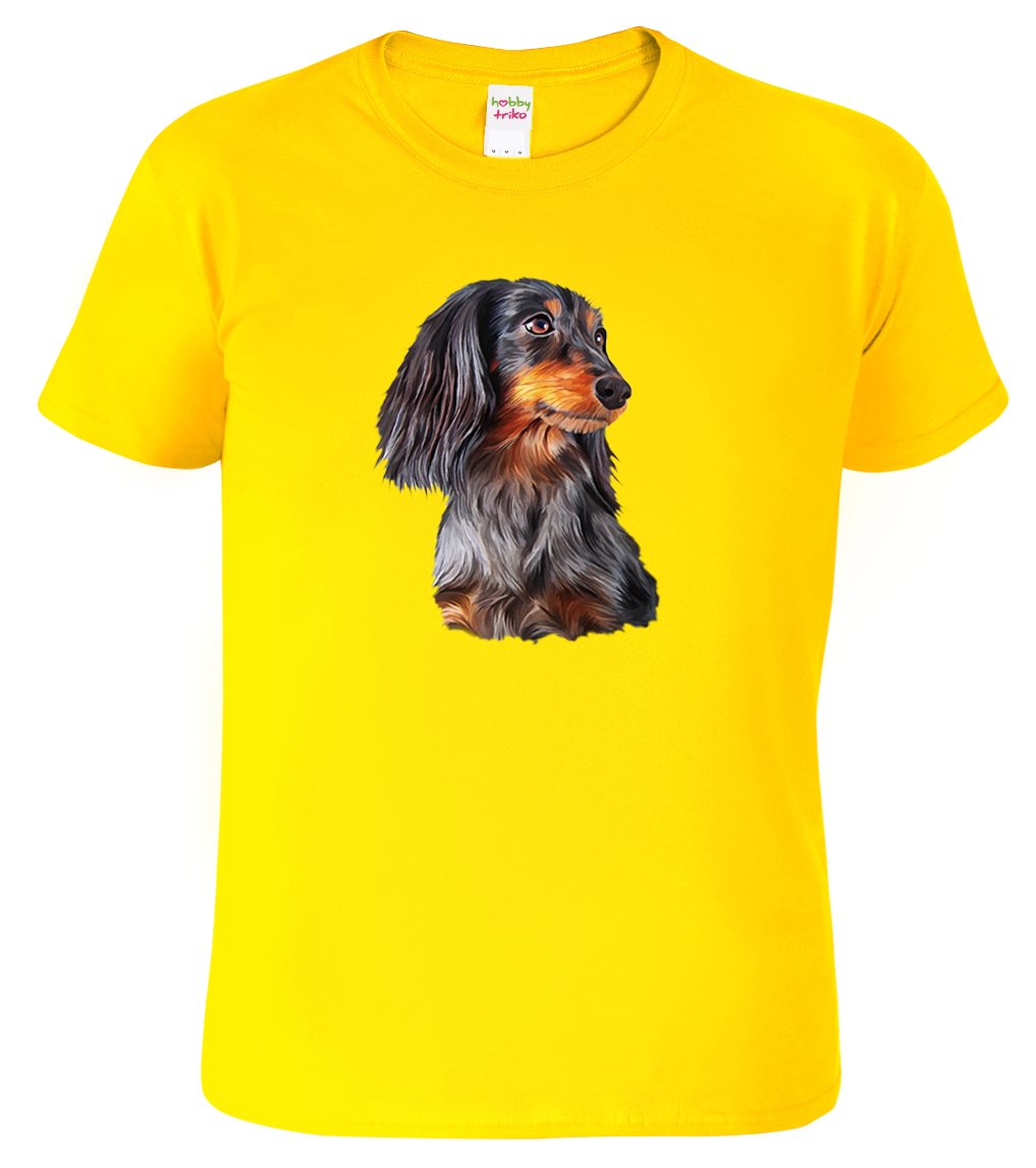 Dětské tričko s jezevčíkem - Jezevčík dlouhosrstý Velikost: 6 let / 122 cm, Barva: Žlutá (04), Délka rukávu: Krátký rukáv