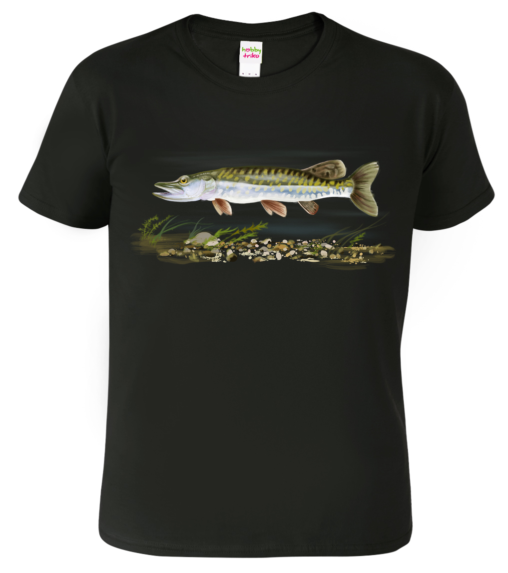 Rybářské tričko - Štika obecná Velikost: 2XL, Barva: Černá (01)