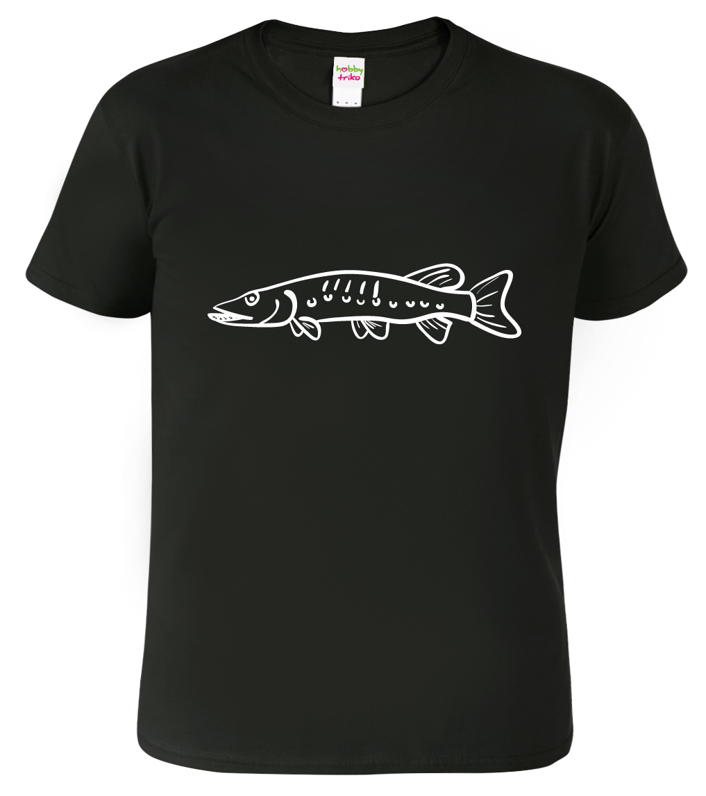 Rybářské tričko - Kresba štiky Velikost: L, Barva: Černá (01)