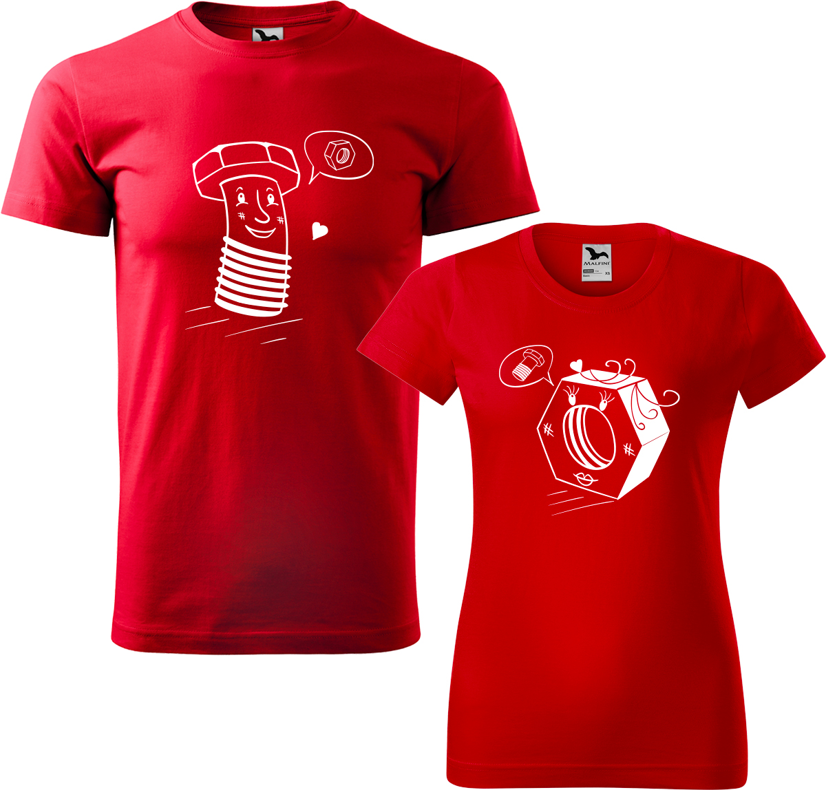 Trička pro páry - Šroubek a matička Barva: Červená (07), Velikost dámské tričko: S, Velikost pánské tričko: L
