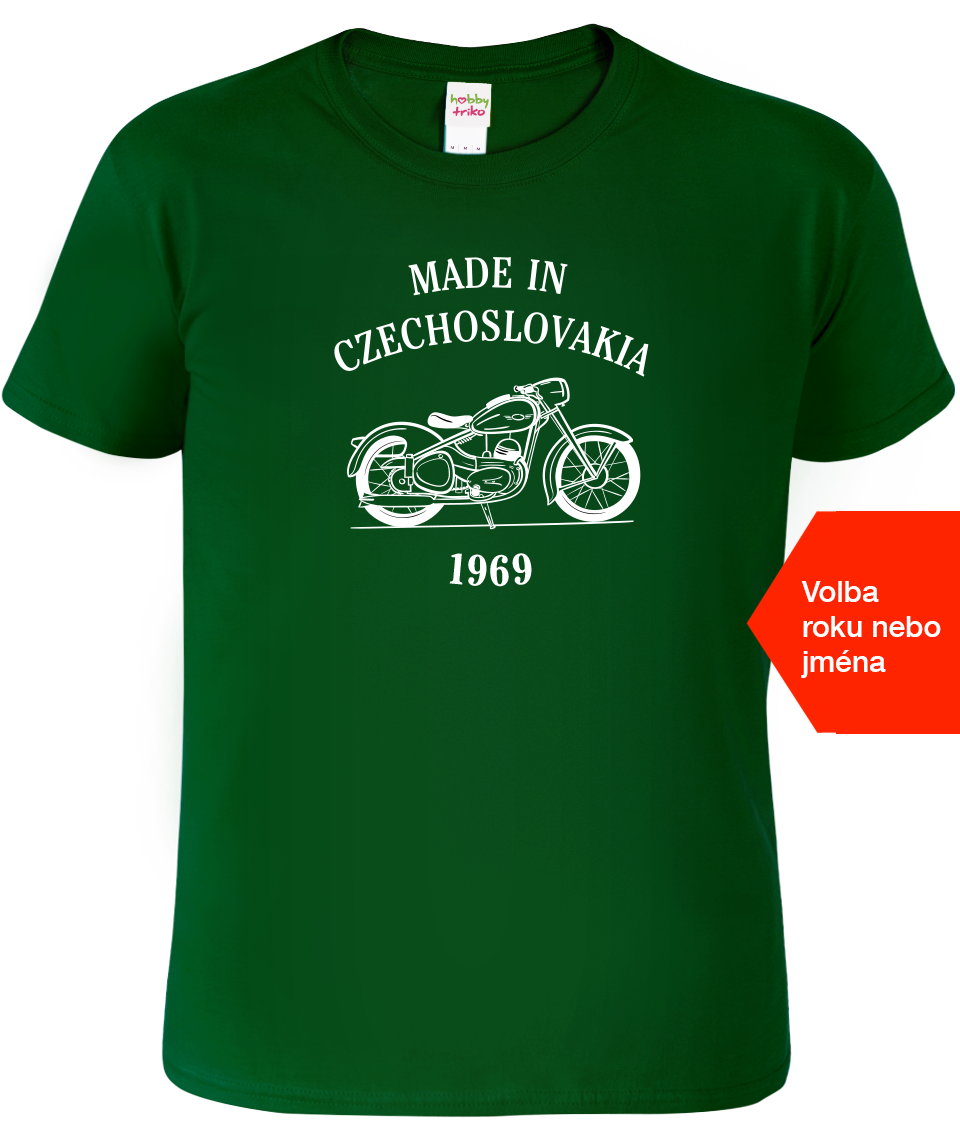 Tričko s motorkou - Made in Czechoslovakia Velikost: XL, Barva: Lahvově zelená (06)