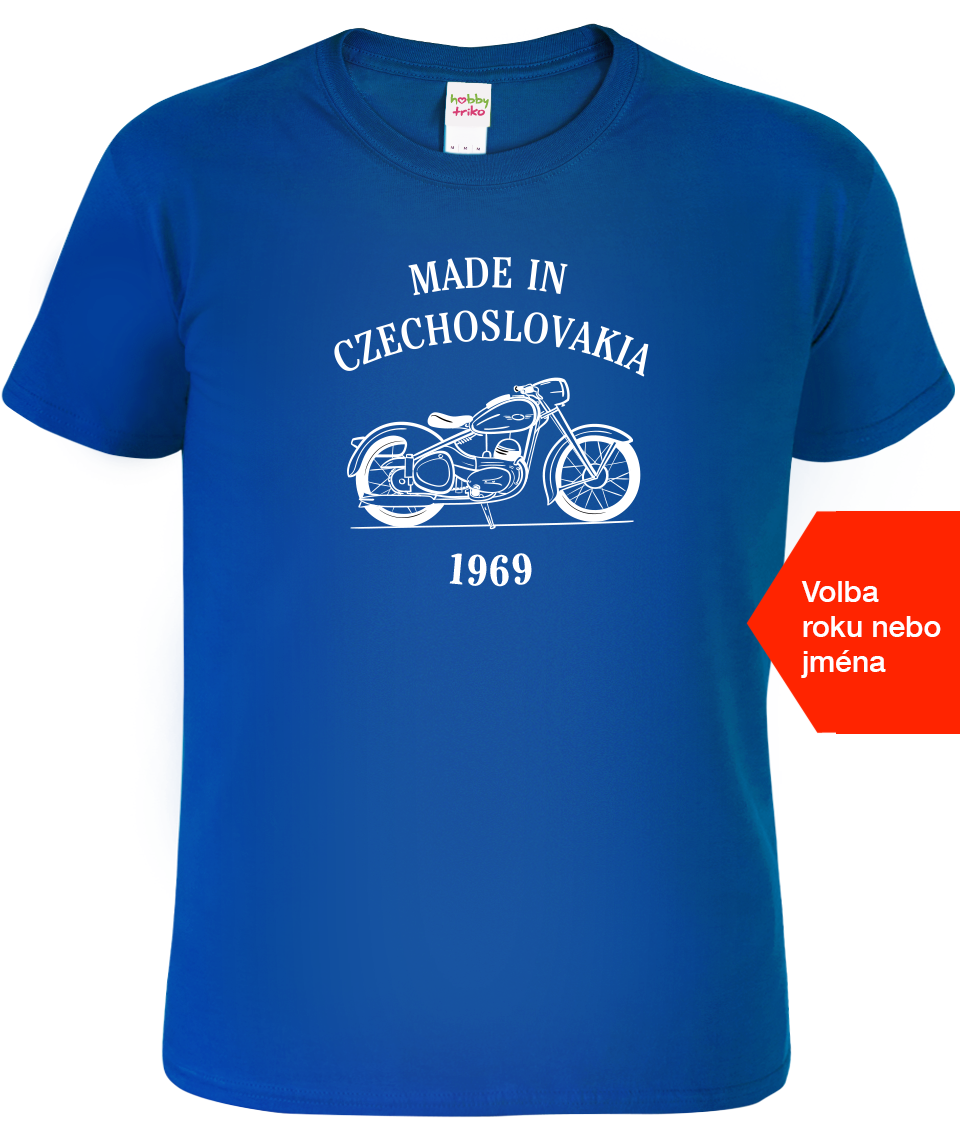 Tričko s motorkou - Made in Czechoslovakia Velikost: L, Barva: Královská modrá (05)