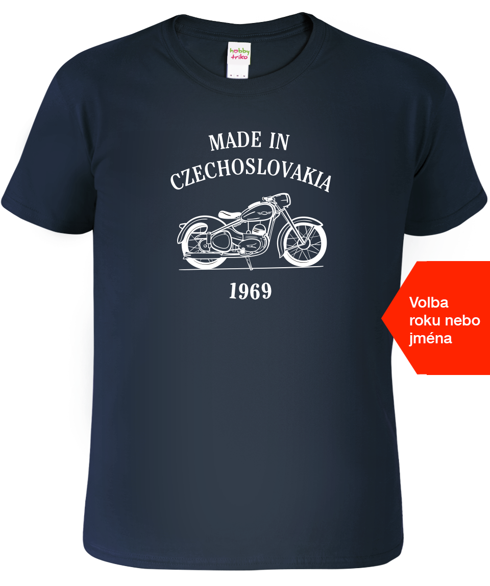 Tričko s motorkou - Made in Czechoslovakia Velikost: L, Barva: Námořní modrá (02)
