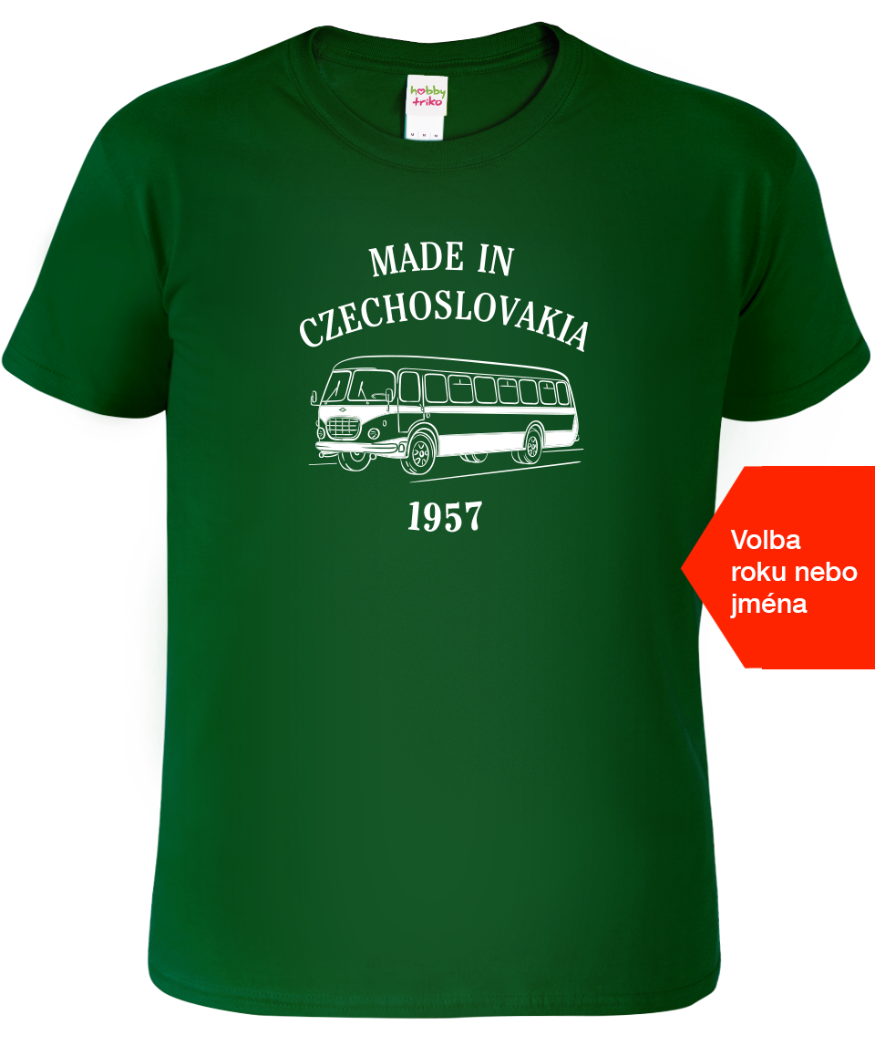 Tričko s autobusem - Made in Czechoslovakia Velikost: S, Barva: Lahvově zelená (06)