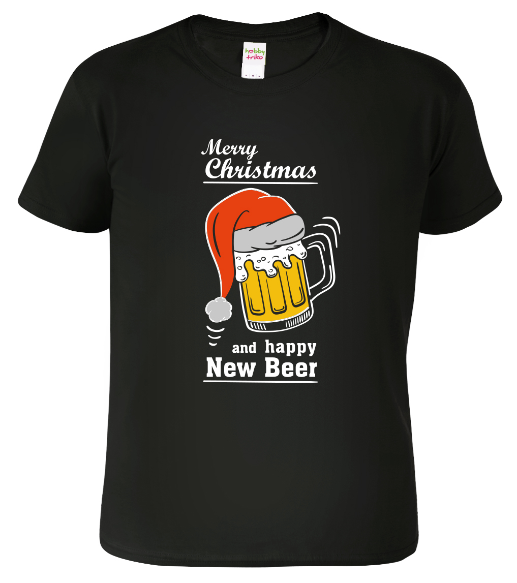 Pánské vánoční tričko - Happy New Beer Velikost: S, Barva: Černá (01), Střih: pánský