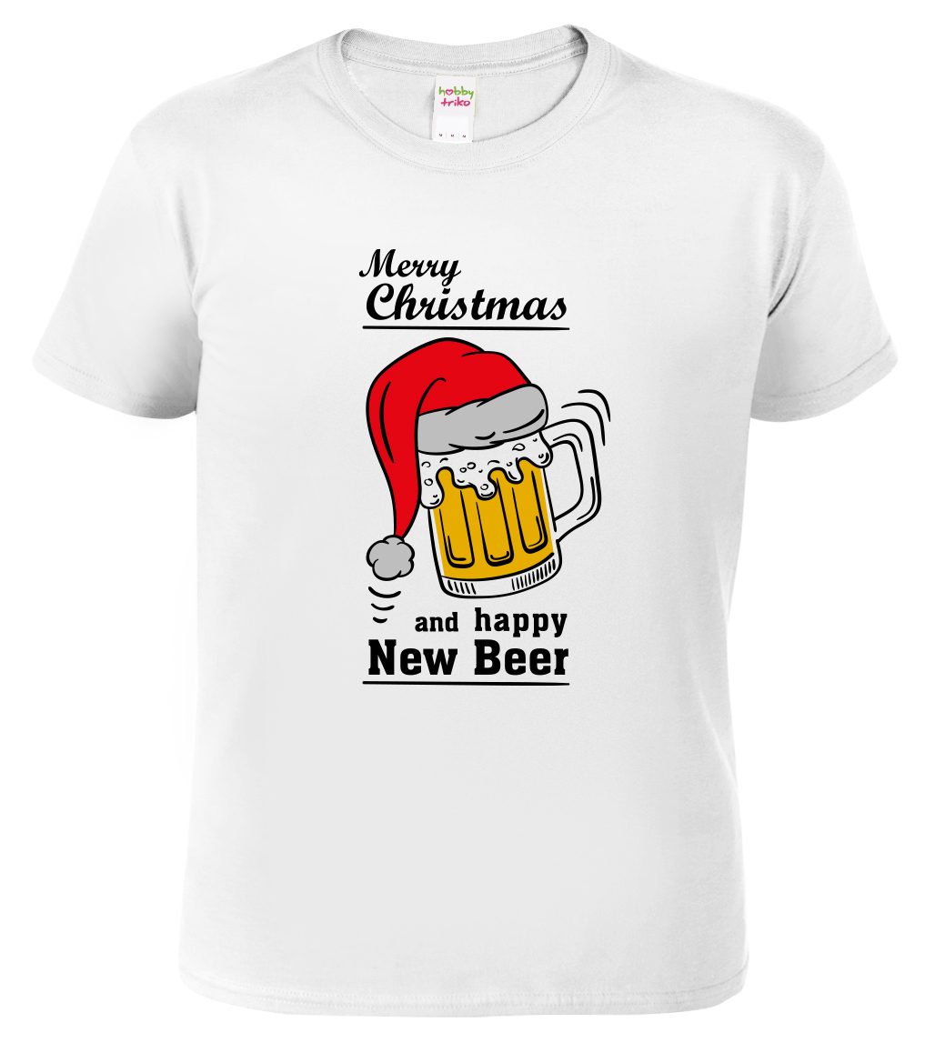 Pánské vánoční tričko - Happy New Beer Velikost: 4XL, Barva: Bílá (00), Střih: pánský