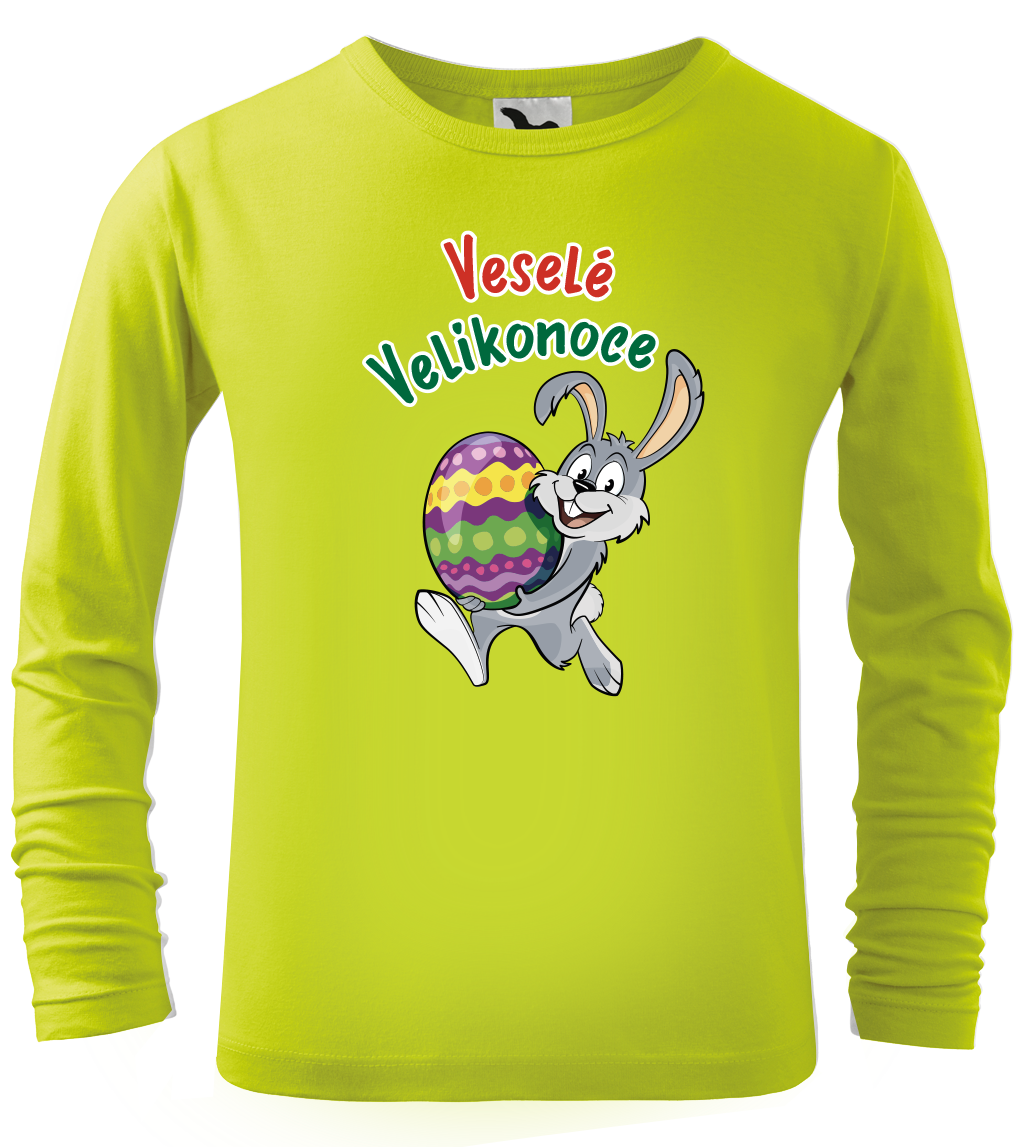 Dětské velikonoční tričko - Veselé Velikonoce (dlouhý rukáv) Velikost: 8 let / 134 cm, Barva: Limetková (62), Délka rukávu: Dlouhý rukáv