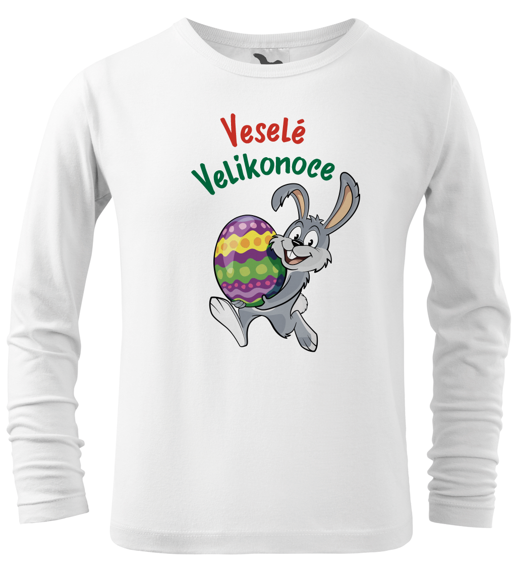 Dětské velikonoční tričko - Veselé Velikonoce (dlouhý rukáv) Velikost: 4 roky / 110 cm, Barva: Bílá (00), Délka rukávu: Dlouhý rukáv