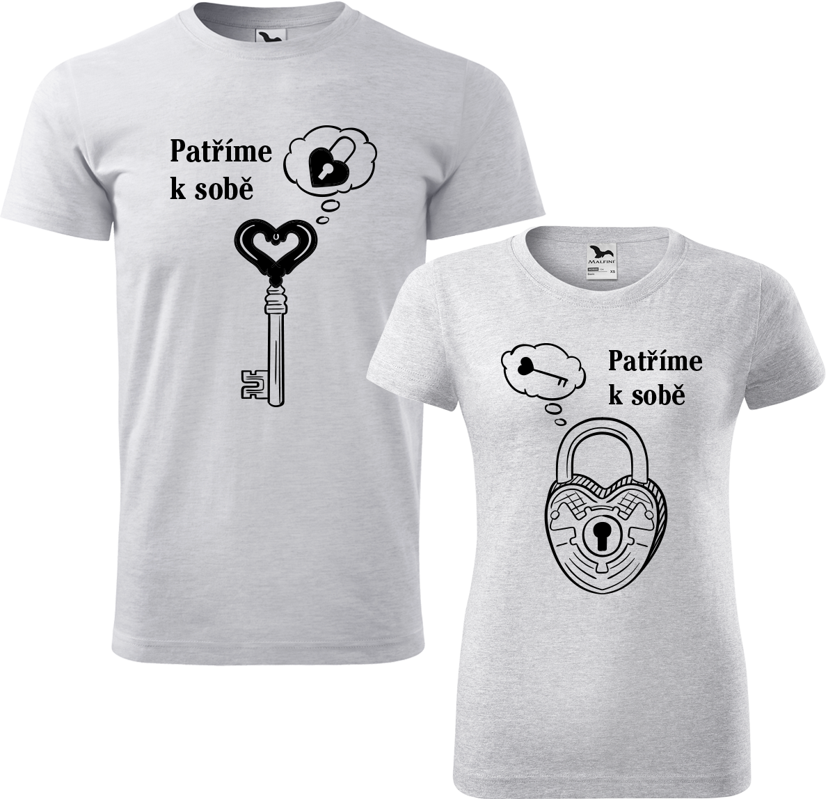 Trička pro páry - Zámek a klíč Barva: Světle šedý melír (03), Velikost dámské tričko: XL, Velikost pánské tričko: XL