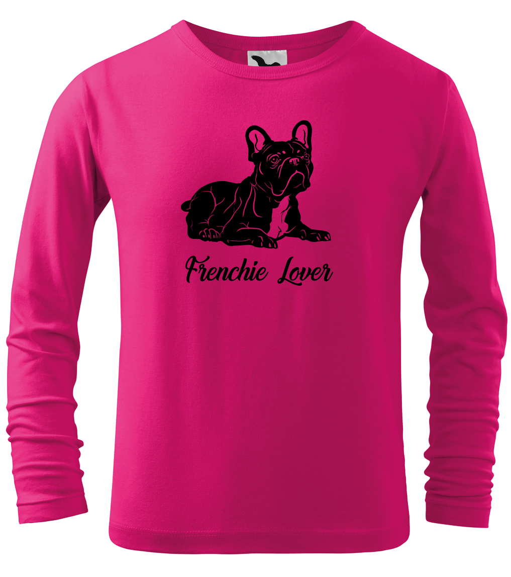 Dětské tričko s buldočkem - Frenchie Lover (dlouhý rukáv) Velikost: 4 roky / 110 cm, Barva: Malinová (63), Délka rukávu: Dlouhý rukáv