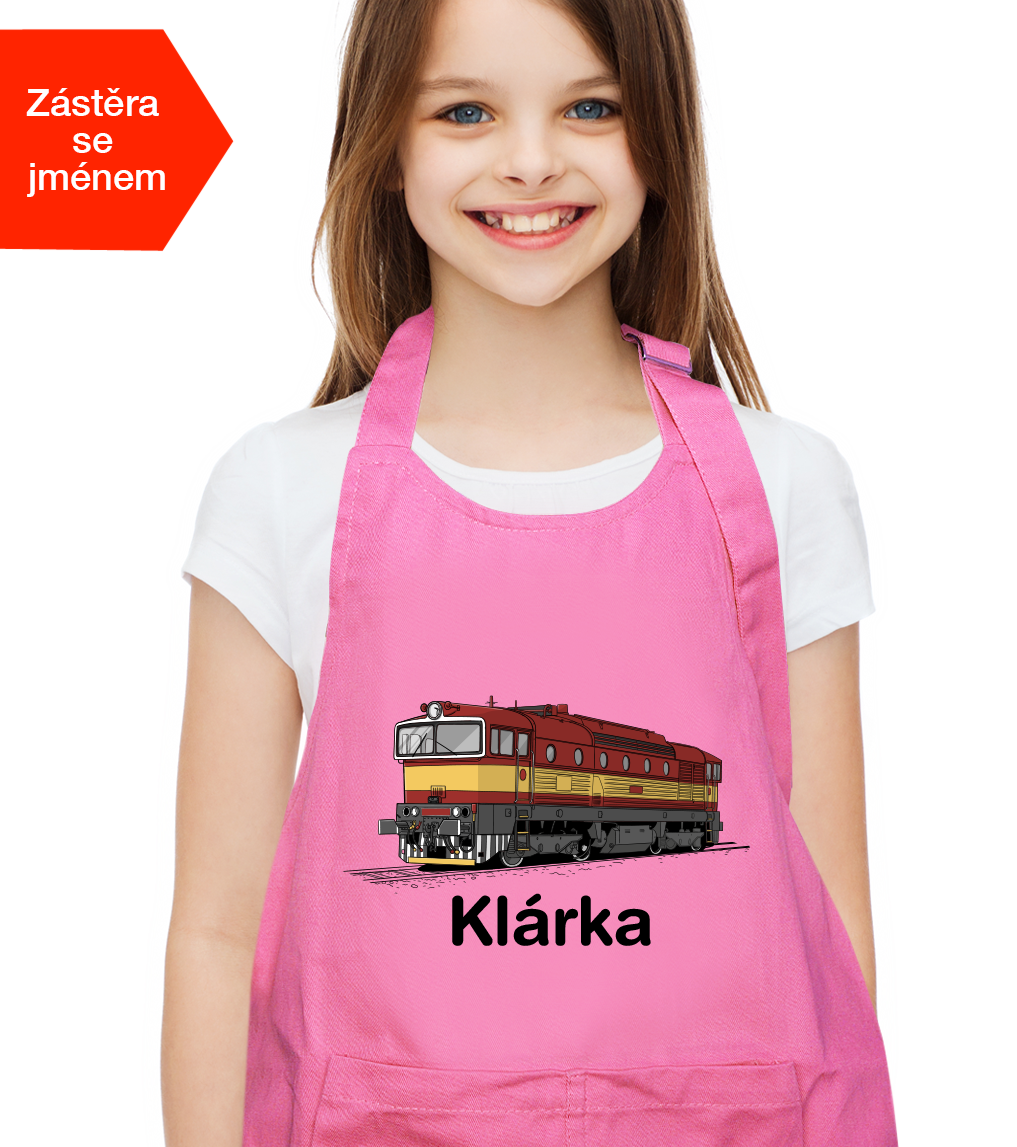 Dětská zástěra na vaření se jménem - Barevná lokomotiva Brejlovec Barva: Růžová (Light Pink)