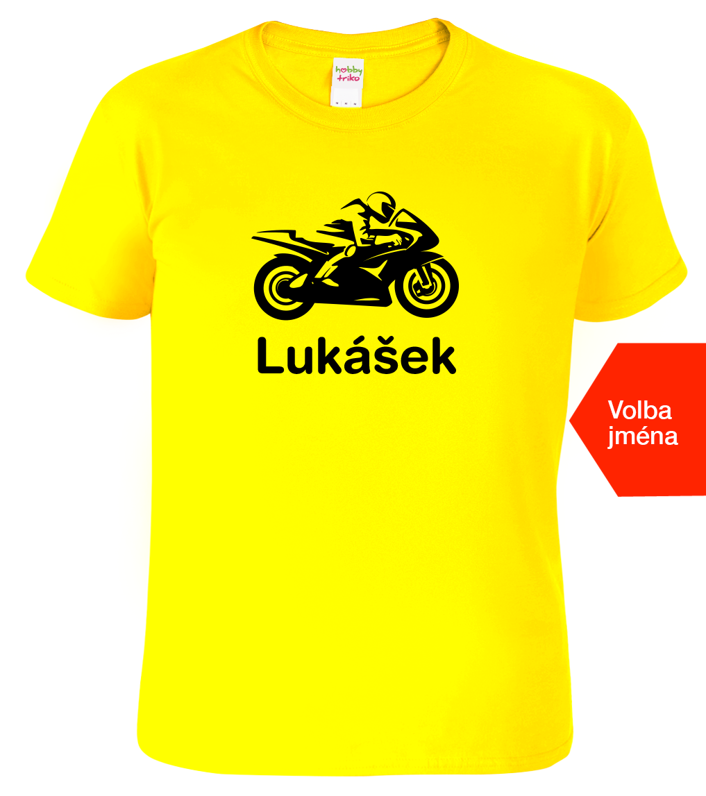 Dětské tričko s motorkou a jménem - Motorka Velikost: 6 let / 122 cm, Barva: Žlutá (04)