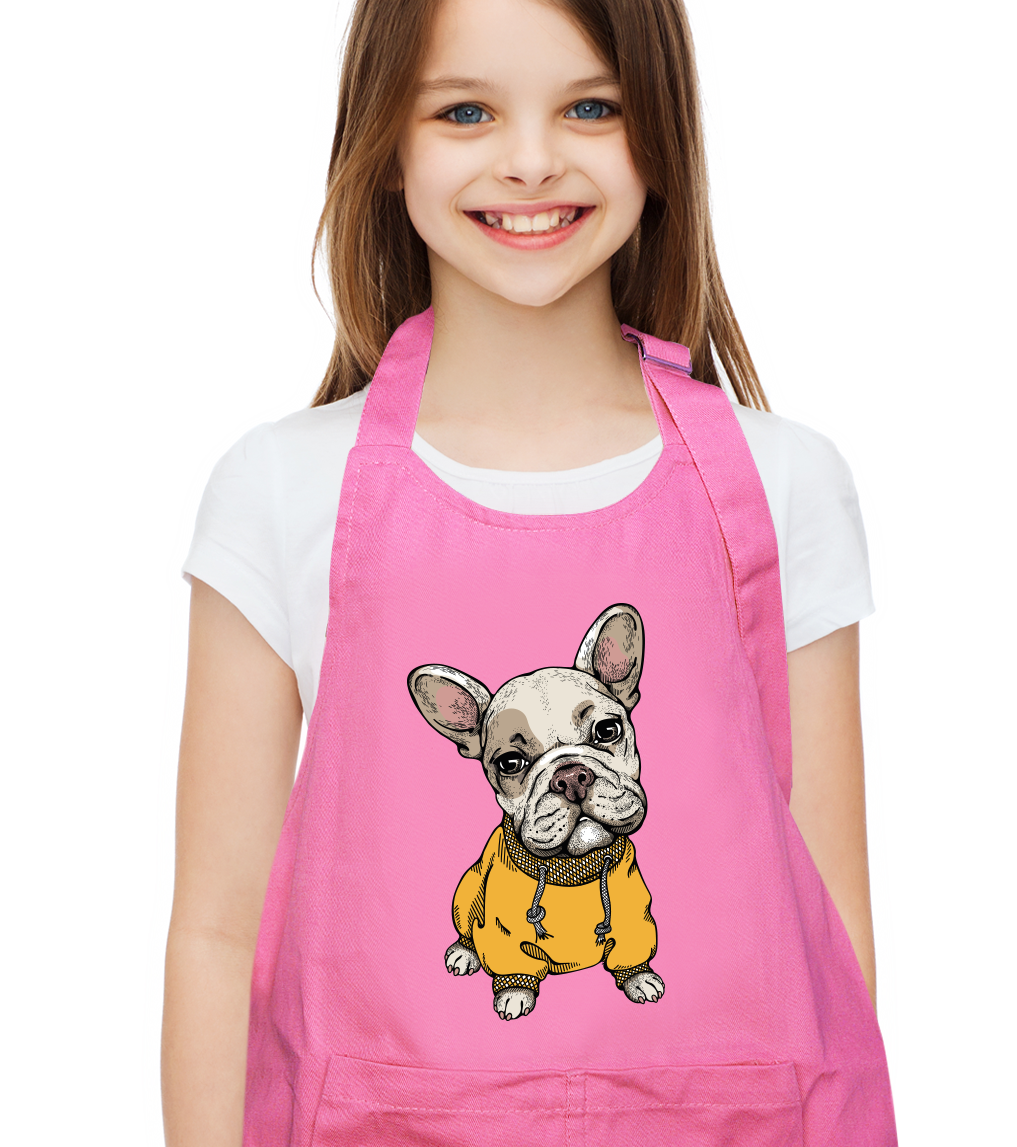 Dětská zástěra na vaření - Buldoček v mikině Barva: Růžová (Light Pink)