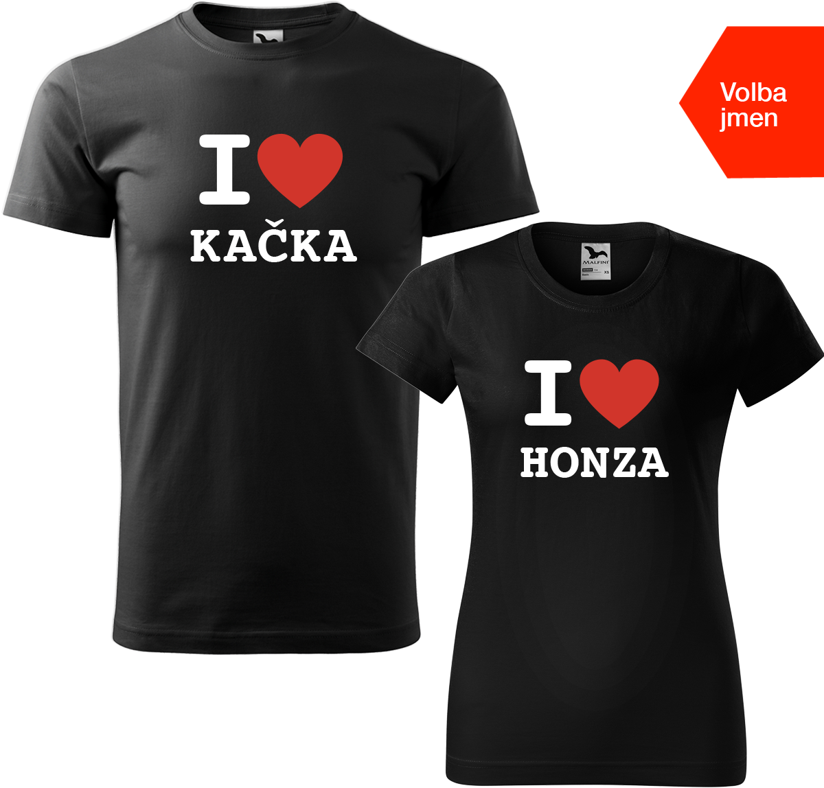 Trička pro páry se jmény - I love Barva: Černá (01), Velikost dámské tričko: 2XL, Velikost pánské tričko: 2XL