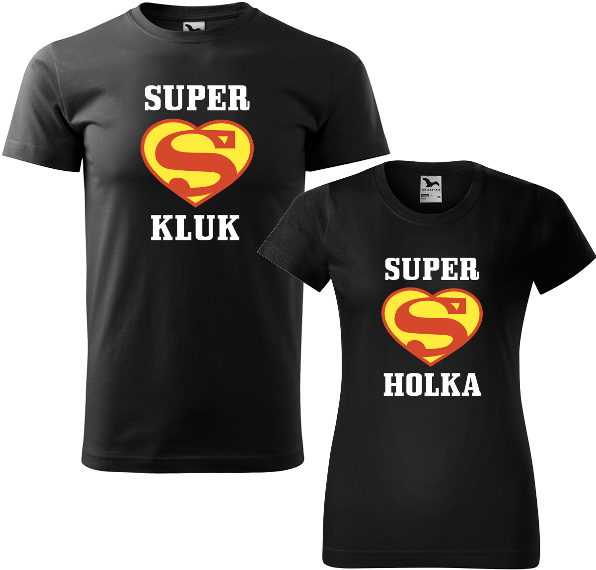 Trička pro páry - Super kluk / Super holka Barva: Černá (01), Velikost dámské tričko: S, Velikost pánské tričko: 4XL