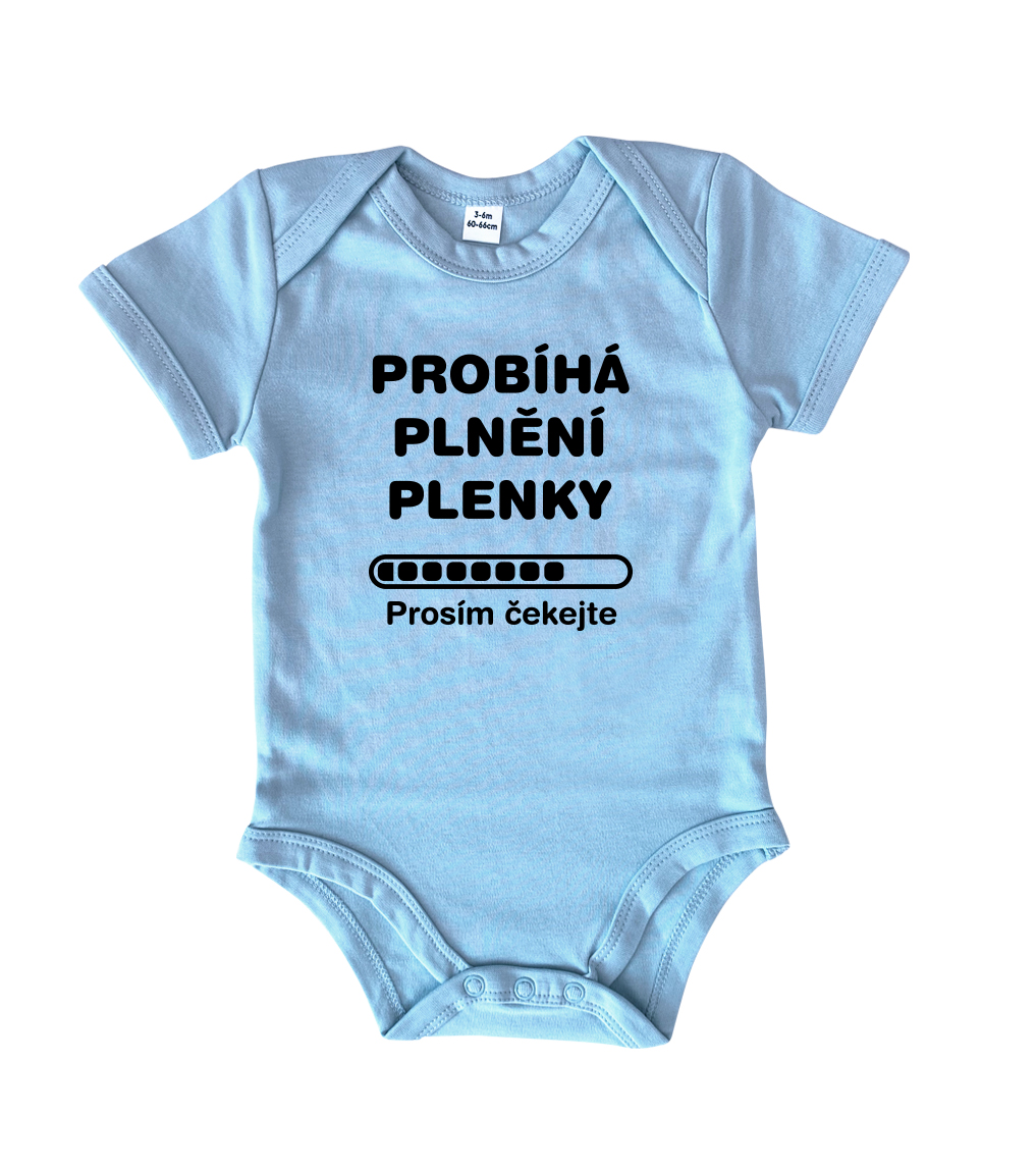 Vtipné body pro miminko - Probíhá plnění plenky Velikost: 12-18 m, Barva: Bledě modrá, Délka rukávu: Krátký rukáv