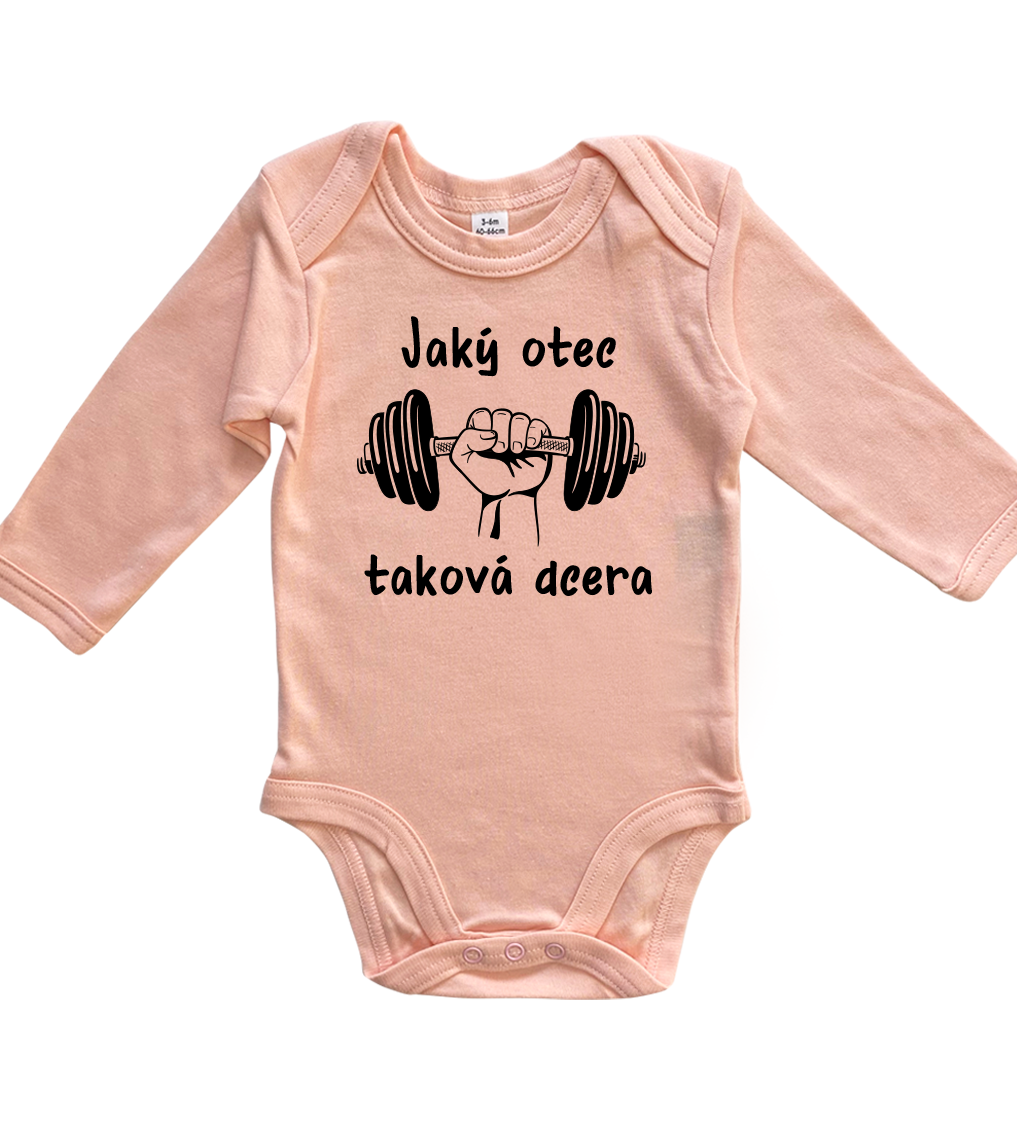 Vtipné body pro miminko - Jaký otec takový syn / dcera (činka) Velikost: 6-12 m, Barva: Světle růžová, Délka rukávu: Dlouhý rukáv