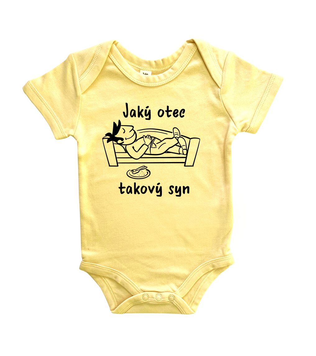 Vtipné body pro miminko - Jaký otec takový syn / dcera (spáč) Velikost: 0-3 m, Barva: Žlutá, Délka rukávu: Krátký rukáv