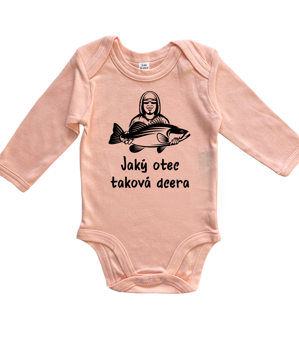 Vtipné body pro miminko - Jaký otec takový syn / dcera (rybář) Velikost: 6-12 m, Barva: Světle růžová, Délka rukávu: Dlouhý rukáv