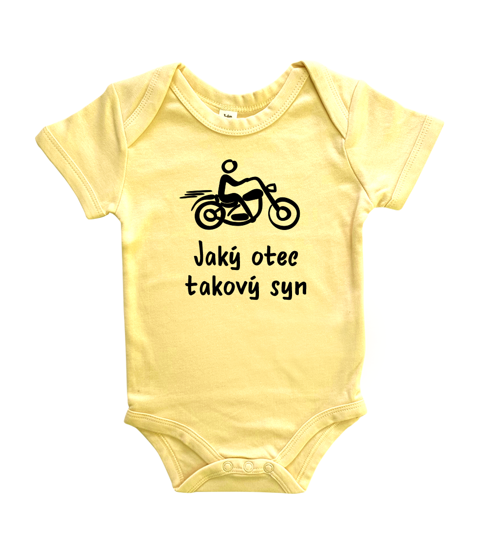 Vtipné body pro miminko - Jaký otec takový syn / dcera (motorka) Velikost: 6-12 m, Barva: Žlutá, Délka rukávu: Krátký rukáv