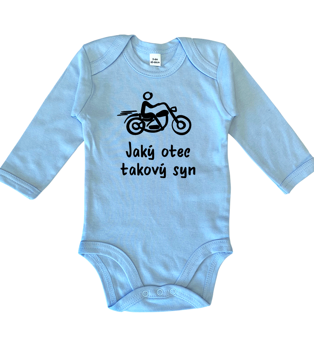 Vtipné body pro miminko - Jaký otec takový syn / dcera (motorka) Velikost: 6-12 m, Barva: Bledě modrá, Délka rukávu: Dlouhý rukáv