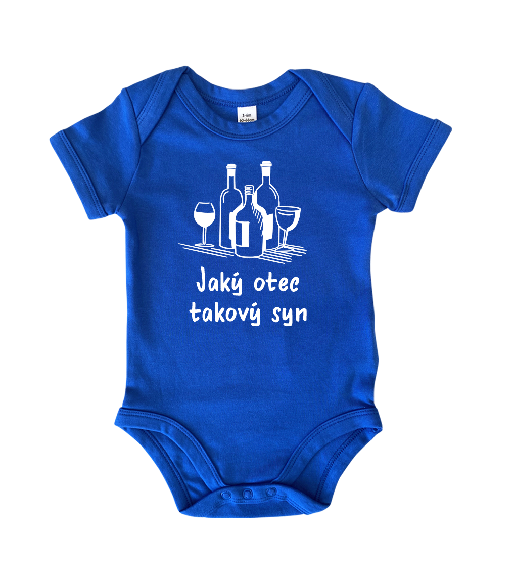 Vtipné body pro miminko - Jaký otec takový syn / dcera (víno) Velikost: 0-3 m, Barva: Královská modrá, Délka rukávu: Krátký rukáv