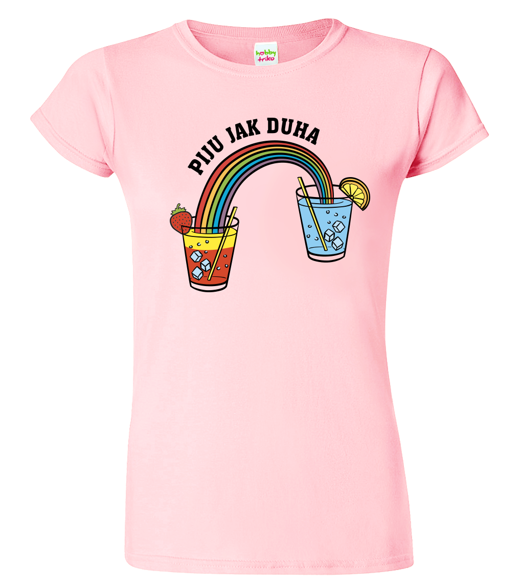 Vtipné tričko - Piju jak duha (koktejl) Velikost: L, Barva: Růžová (30)