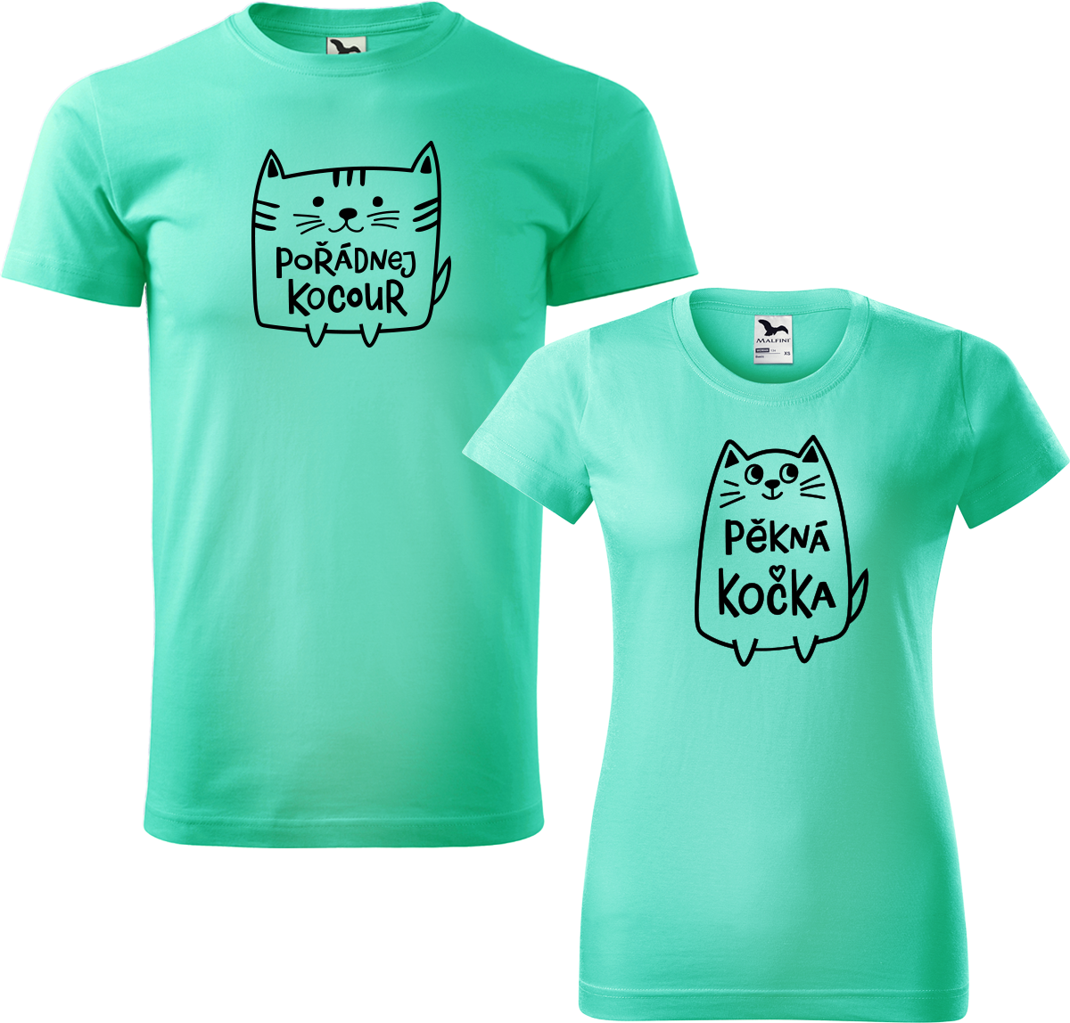 Trička pro páry - Pořádnej kocour a pěkná kočka Barva: Mátová (95), Velikost dámské tričko: M, Velikost pánské tričko: M