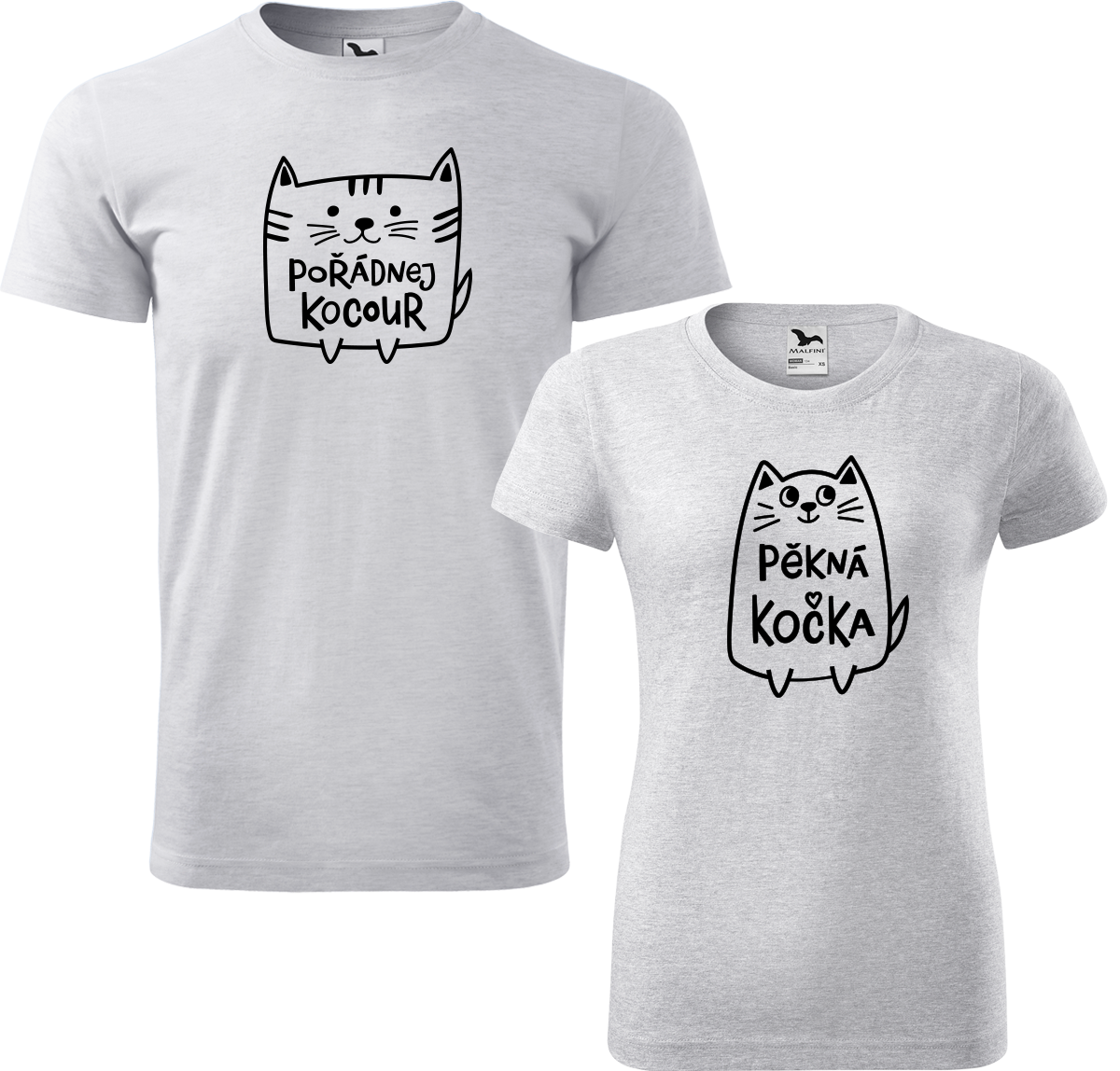 Trička pro páry - Pořádnej kocour a pěkná kočka Barva: Světle šedý melír (03), Velikost dámské tričko: XL, Velikost pánské tričko: XL