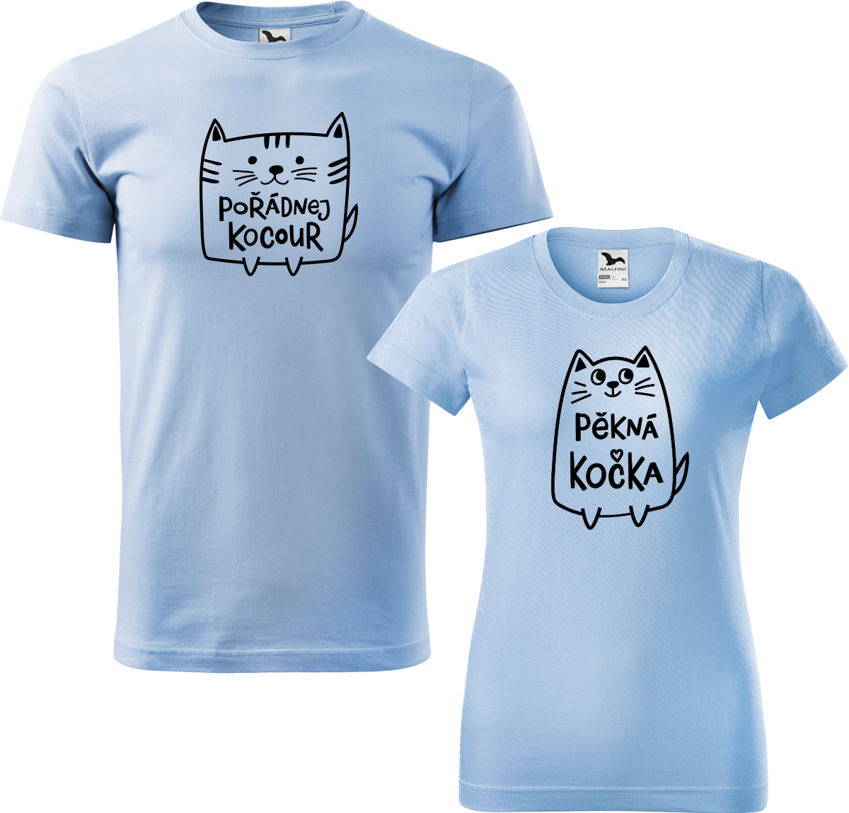 Trička pro páry - Pořádnej kocour a pěkná kočka Barva: Nebesky modrá (15), Velikost dámské tričko: M, Velikost pánské tričko: M