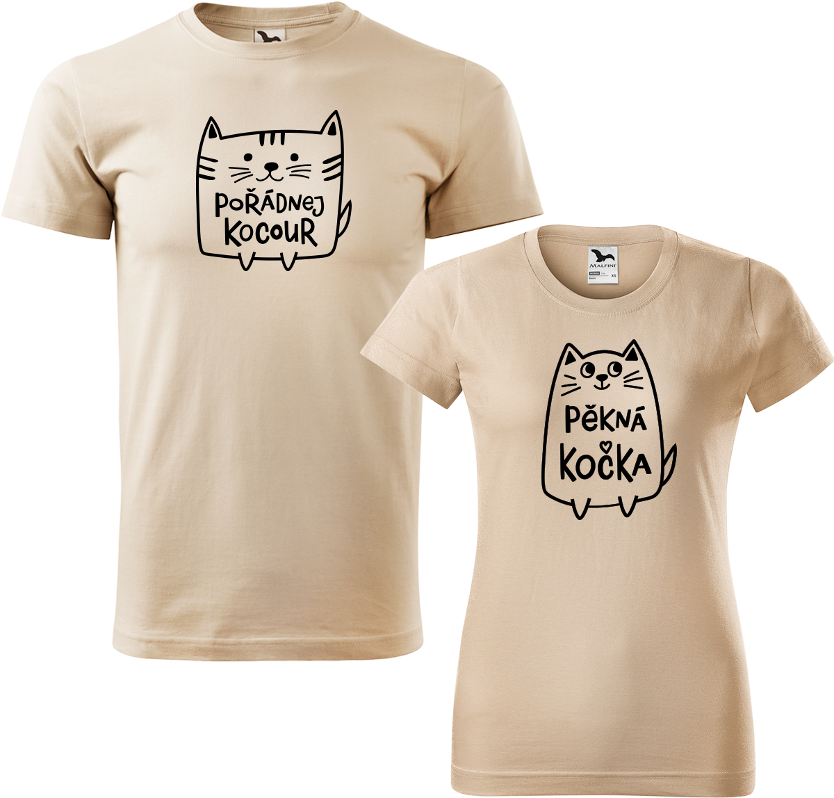 Trička pro páry - Pořádnej kocour a pěkná kočka Barva: Písková (08), Velikost dámské tričko: S, Velikost pánské tričko: XL