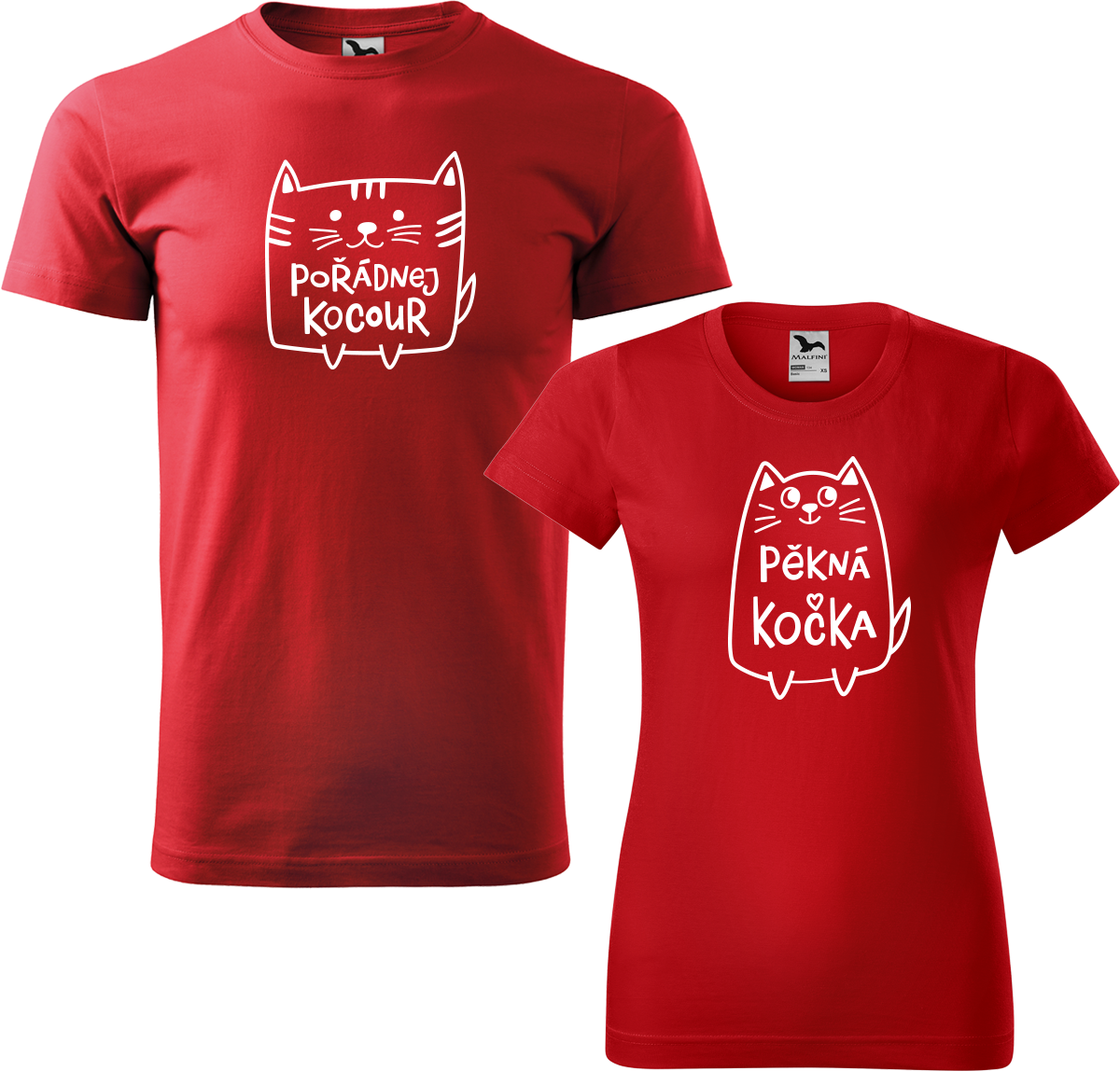 Trička pro páry - Pořádnej kocour a pěkná kočka Barva: Červená (07), Velikost dámské tričko: S, Velikost pánské tričko: L