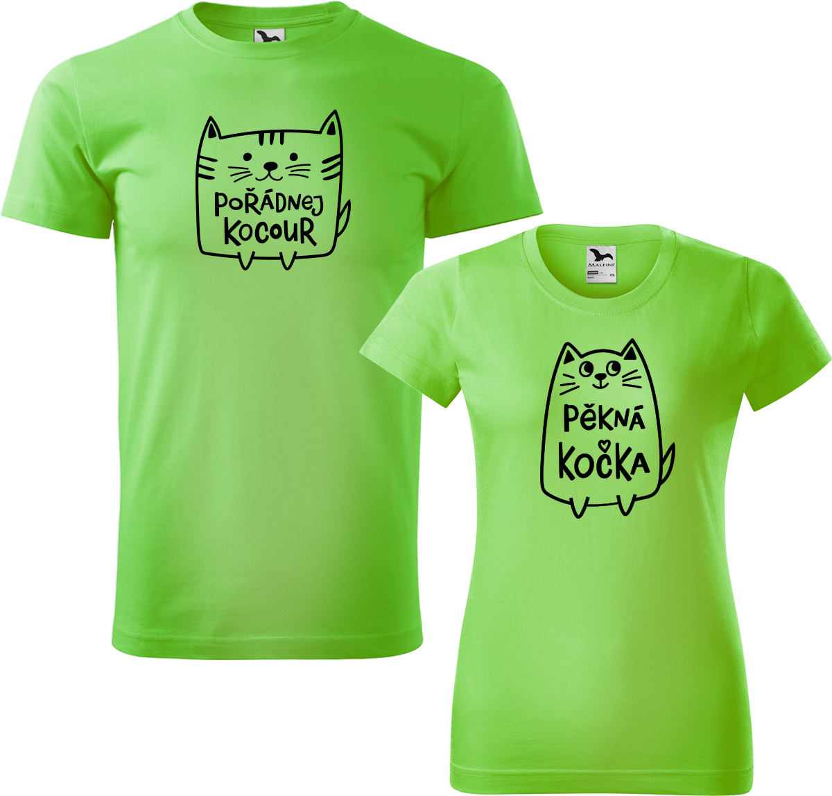 Trička pro páry - Pořádnej kocour a pěkná kočka Barva: Apple Green (92), Velikost dámské tričko: L, Velikost pánské tričko: L