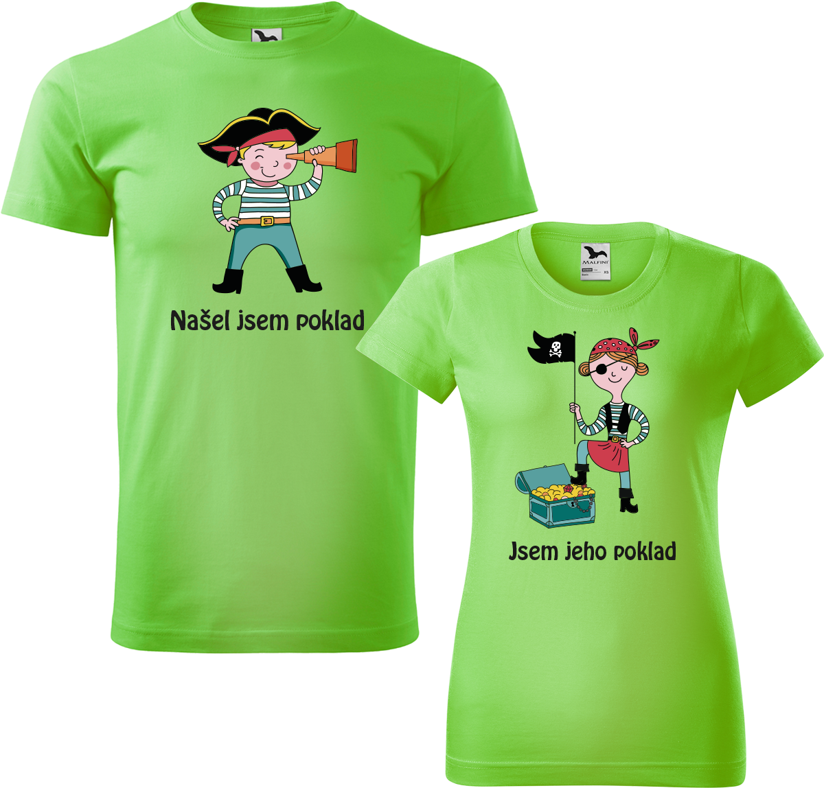Trička pro páry - Poklad Barva: Apple Green (92), Velikost dámské tričko: S, Velikost pánské tričko: S