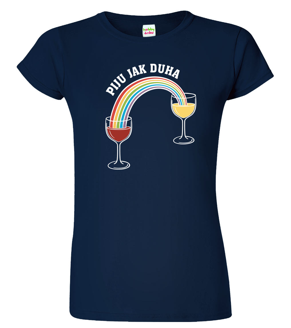 Vtipné tričko - Piju jak duha (víno) Velikost: XL, Barva: Námořní modrá (02)