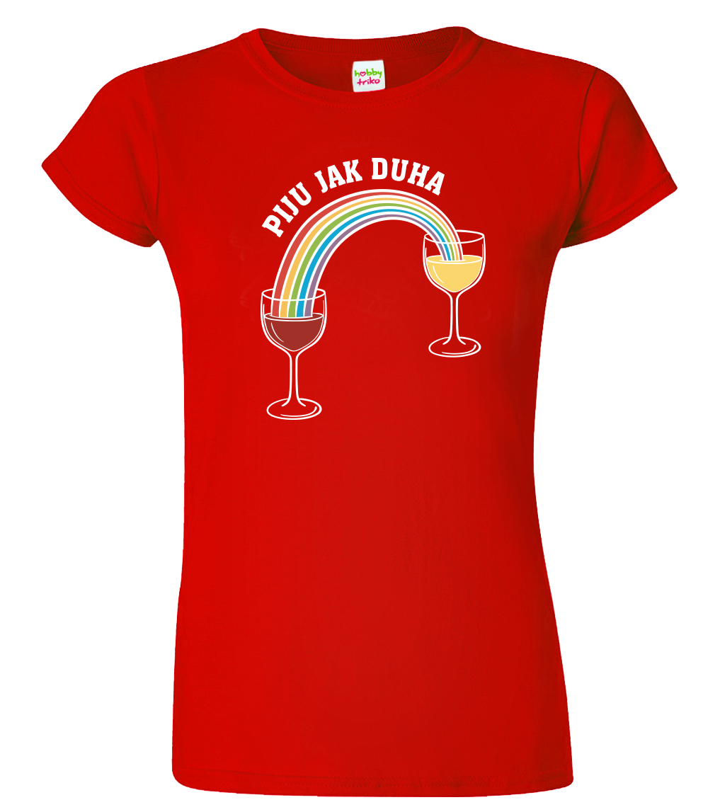Vtipné tričko - Piju jak duha (víno) Velikost: L, Barva: Červená (07)