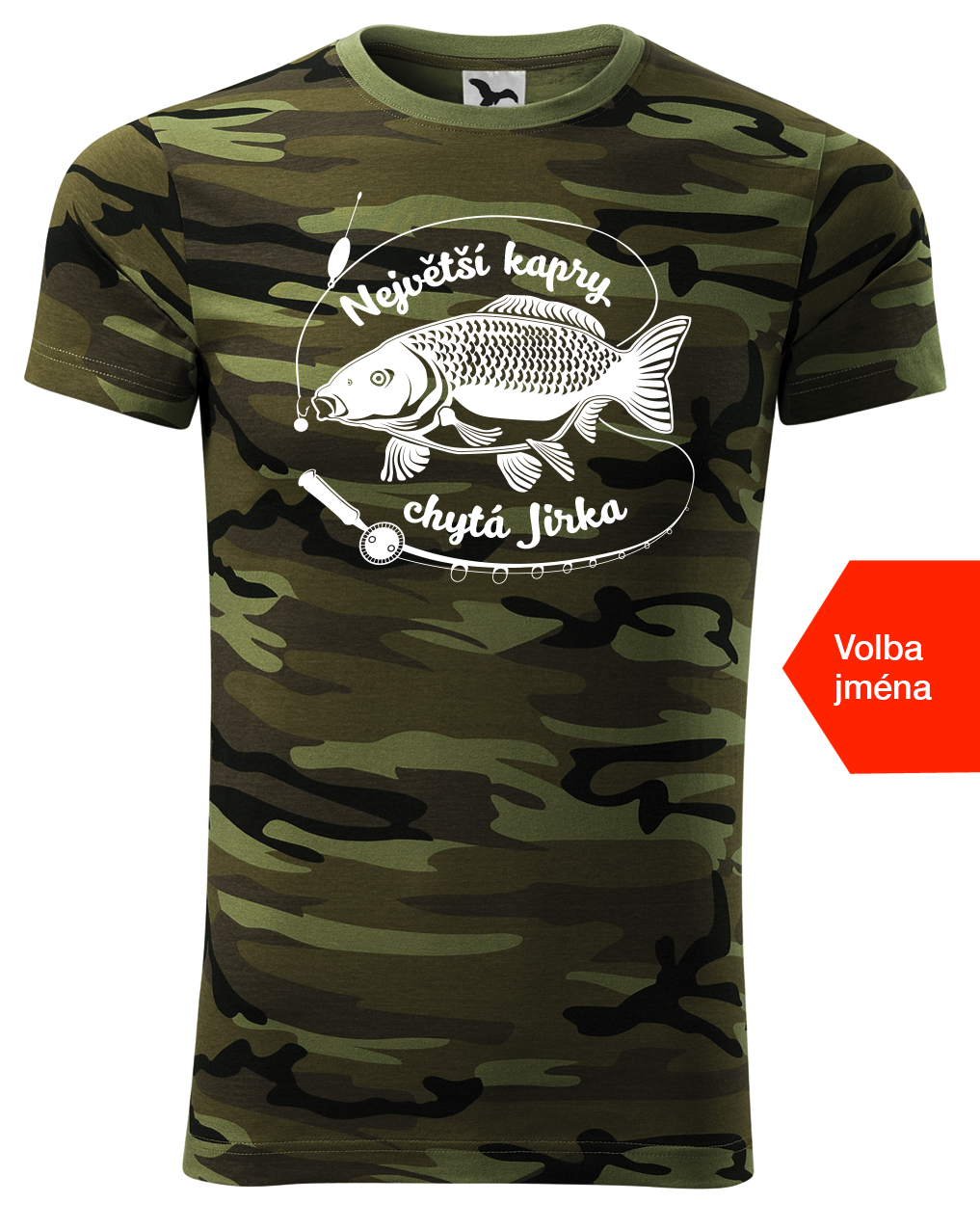 Pánské rybářské maskáčové tričko - Největší kapry chytá Velikost: M, Barva: Maskáčová