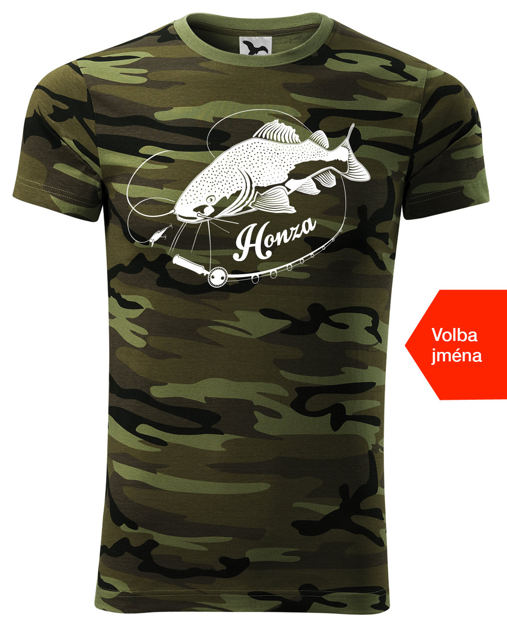 Pánské rybářské maskáčové tričko se jménem - Sumec velký Velikost: L, Barva: Maskáčová